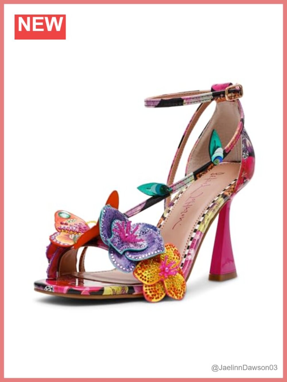 Floral Heeled Sandals Ankle Strap PVC Stiletto Open Toe